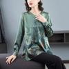 Retro Spring Women's Plus Size Silk Blouse Loose V-Neck Pullover Printed Soft Skin-Friendly Breathable Silk Blouse Top