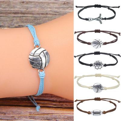 Boys Girls Sports Braided Bracelet Adjustable Length Soccer Baseball Basketball Bracelet Souvenir Gift