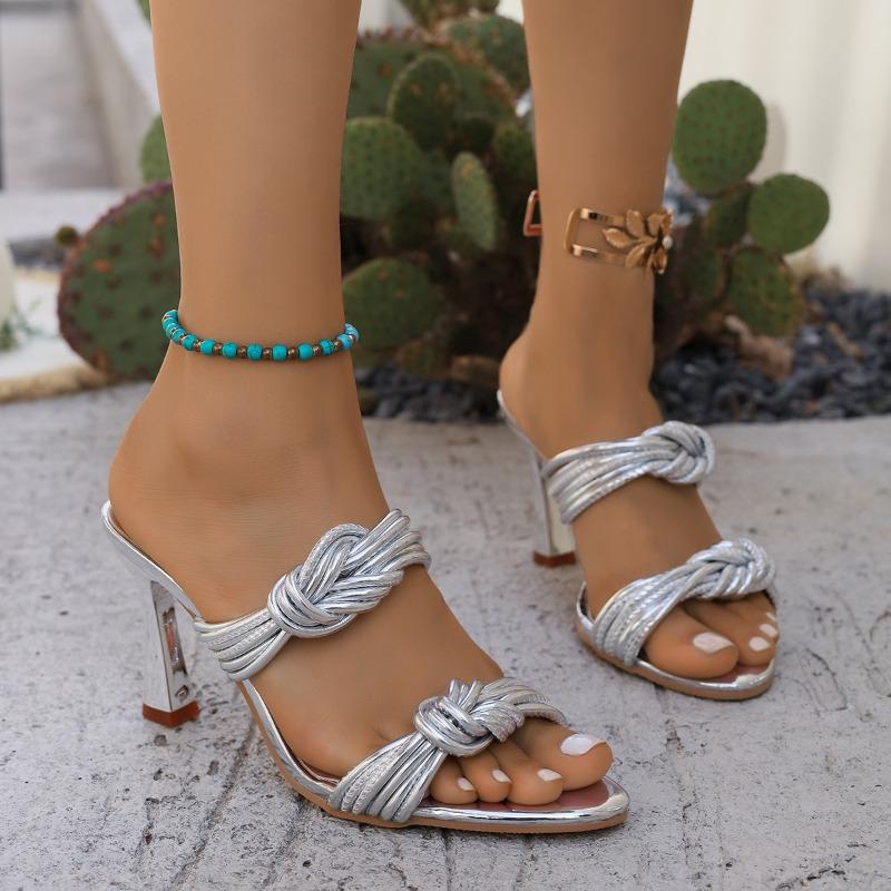 Metal Women High Heels Sandals Summer 2025 Fashion Square Toe Shoes Thick Heel Pumps Woman Elegant Purple Dress Party Sandals