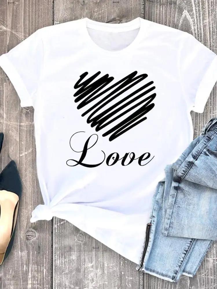 Women Tshirts Casual Sleeve Regular FeUnisex Graphic Tops Clothes Summer Clothing Leopard Heart Sweet Fashion Aesthetic Clothes