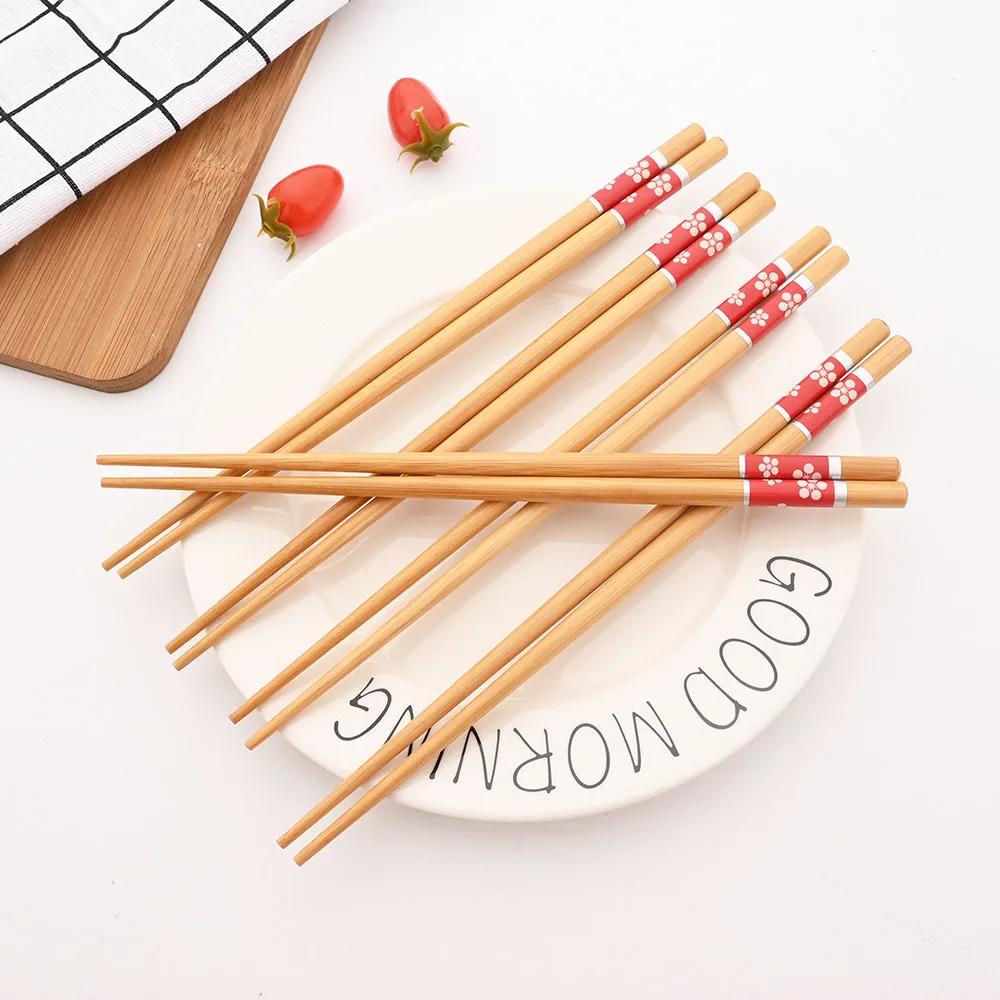 5 Pairs Natural Bamboo Chopsticks Reusable Traditional Handmade Chinese Classic Wooden Chopsticks Sushi Kitchen Tool Hot Pot