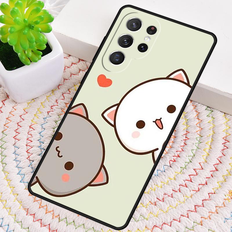 Mochi Peach Cat Silicone Phone Case For Samsung Galaxy note 10 pro S26 S25 S24 S23 S22 S21 Plus S25Ultra Capa Cover