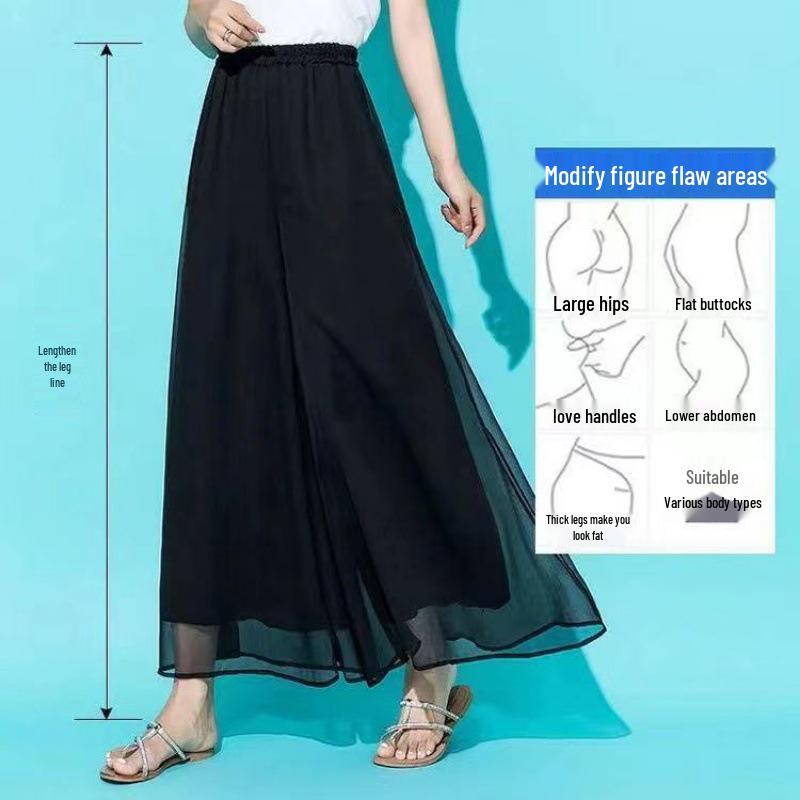Add Pockets: Ice Silk Chiffon Wide-Leg High-Waist Slimming Plus Size Pants for Summer