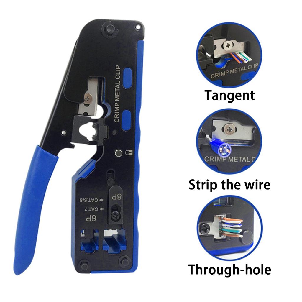 Pass Through RJ45 Crimp Tool Kit All-in-One Ethernet Crimper Cat7 Cat6 Cat5 Crimping Tool with Network Cable Tester