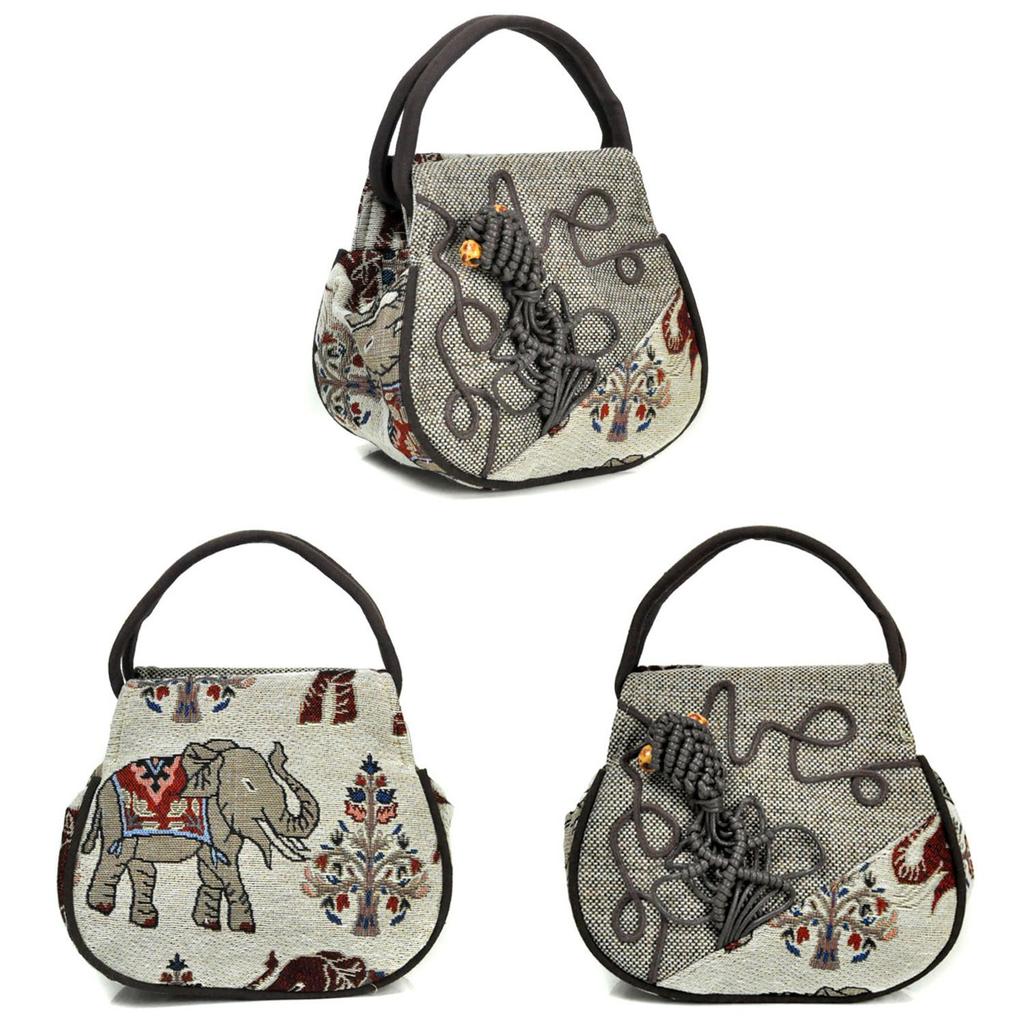 Bohemian Style Mini Woven Cloth Bag With Zipper Pocket For Casual Travel