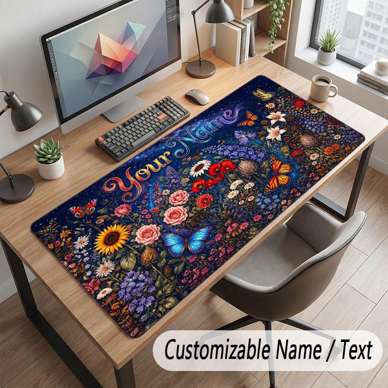 Floral Garden Theme Customized Mouse Pad Personalized Print Name Text Desk Mat For Home Office Table Decor