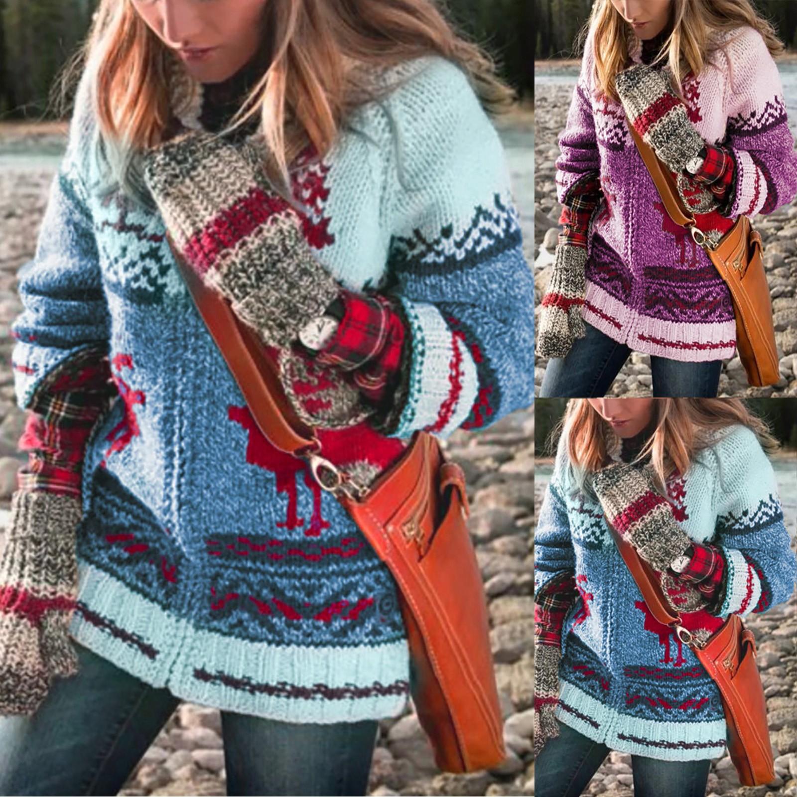 

Ladies Casual Loose Cardigan Knitwear Christmas Printed Sweater Jacket