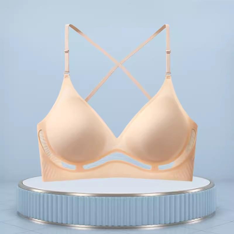 Skin Tone Seamless Bra With Criss Cross Back Straps S