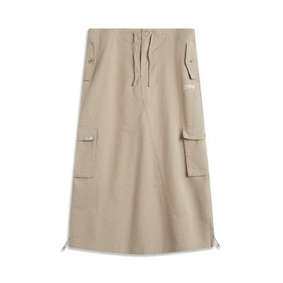 Li Ning X Palace Museum Collaboration China Culture Series Sports Lifestyle Fashion Letter Stitching Casual Long Skirt Women Skirts Brown ASKV188-3