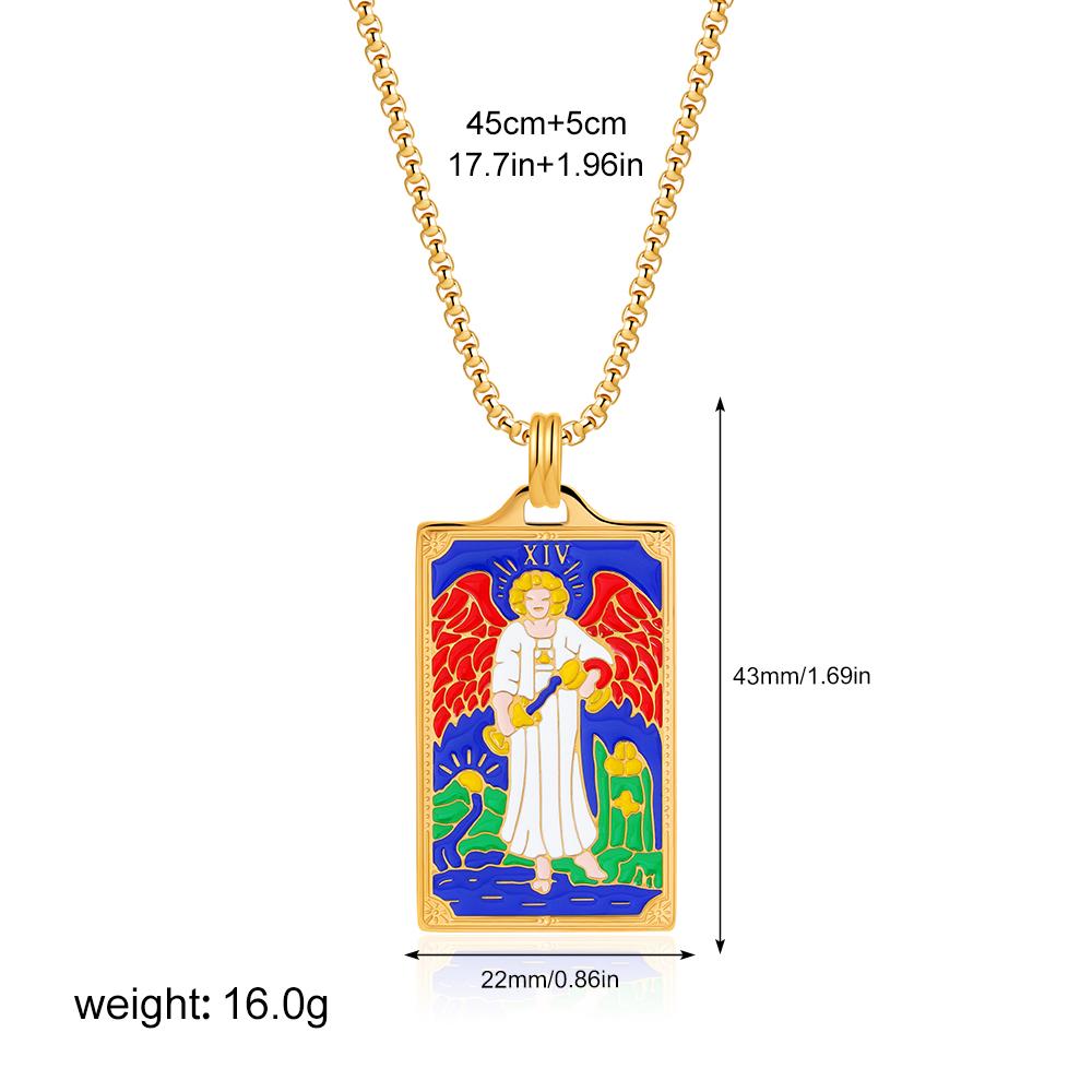 New Design Colorful Enamel Tarot Cards Pendant Necklaces 18K Gold Plated Sun Star Moon Box Chain Choker Jewelry for Women