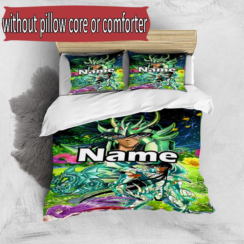 3pcs Duvet Cover Set (1*Duvet Cover + 2*Pillowcase, Without Core), Custom Name Saint Seiya Pattern Bedding Set, Home Bedroom Decor Gift