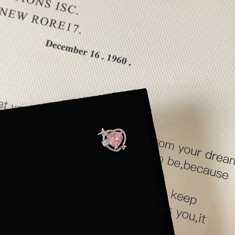 Pink Zircon Bowknot Heart Screw Stud Earrings - Versatile and Sweet Women's Ear Jewelry