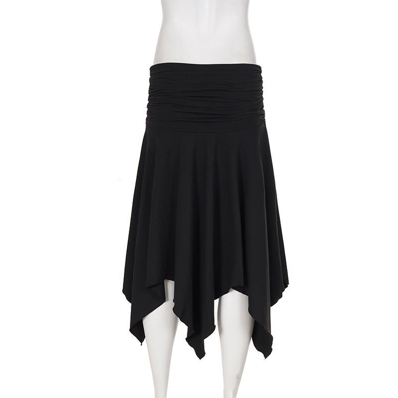 Womens Streetwear Midi Skirt With Asymmetrical Slit Ruched Waist Loose Fit Solid Color Stretchy Milk Silk Fabric