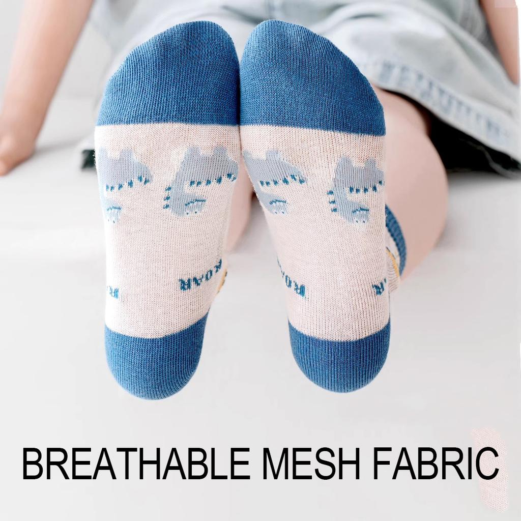 Dinosaur Socks Kids Non-Slip Breathable Polyester  Ankle Socks for School Play  Anti-Slip Grip Daily Wear Toddler Boys Girls