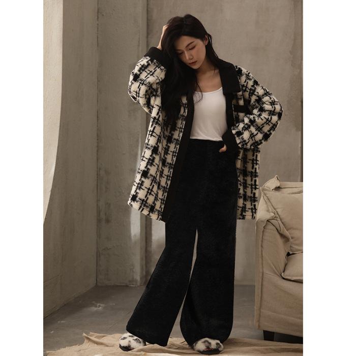 Coral Velvet Pajamas Women Autumn Winter Cashmere and Thick Women Can Wear Warm Home Clothing Set Can Be Worn Outside Sleepwear