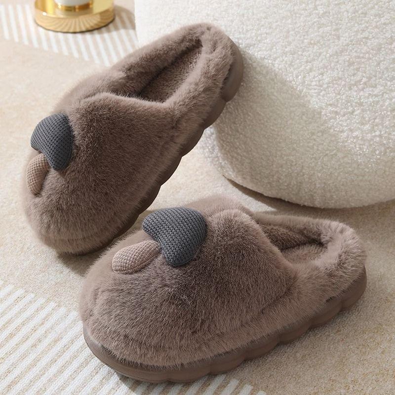 Cotton slippers women's thick bottom autumn and winter new cute mushroom couple indoor non-slip warm household fluffy slippers outer wear