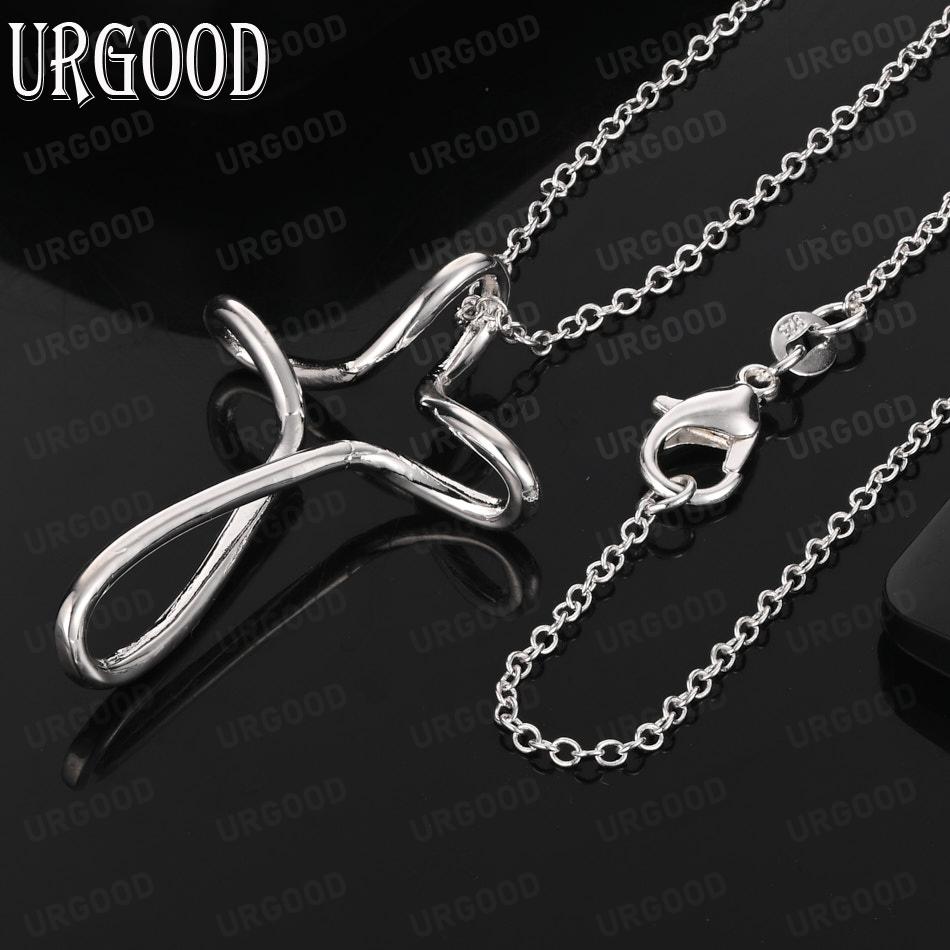 925 Sterling Silver Simple Twisted Cross Pendant Necklace - Beautiful Wedding Jewelry 45cm