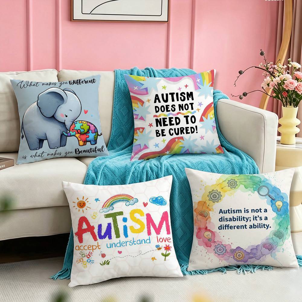 Autism Acceptanc Creative Slogan Square Double-Sided printed Pillow Case Bedroom Bedside Pillow Sofa Cushion Cover