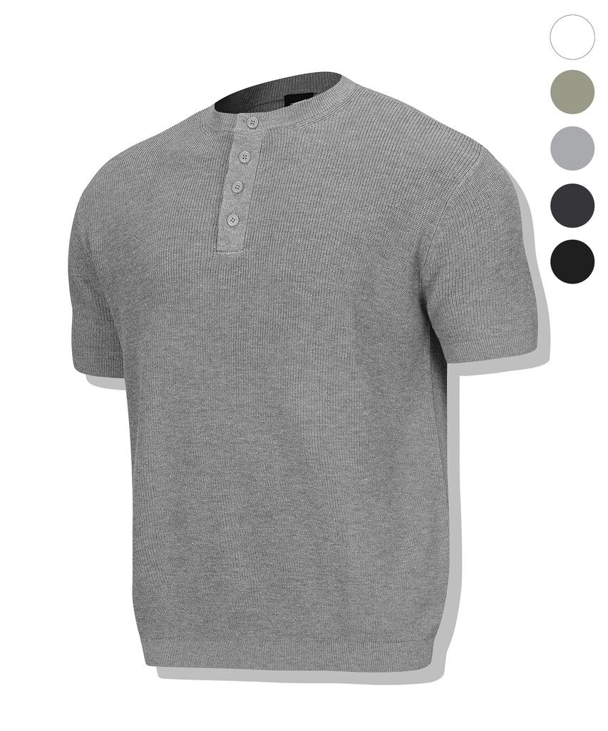 DRIX Washable Linen Muscle Fit Henley Neck Half Knit_5 Colors