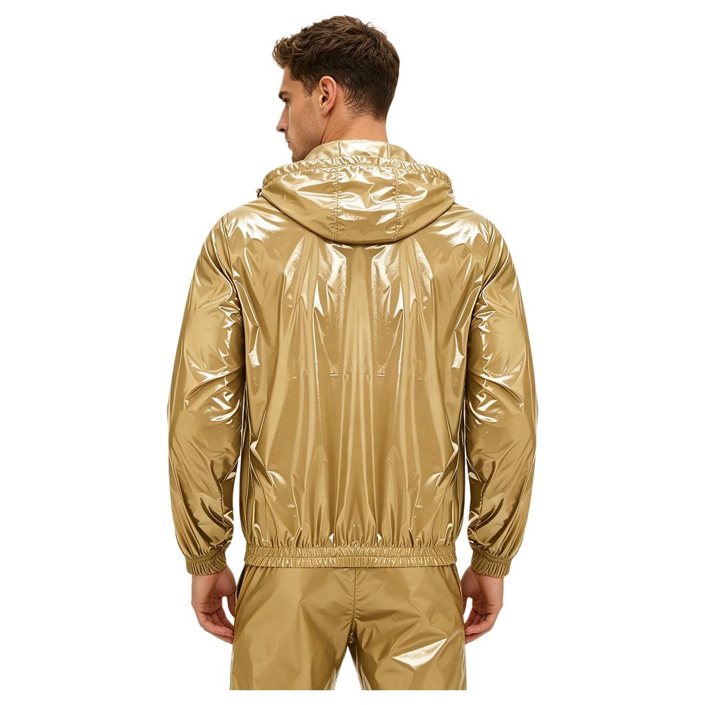 S-3XL Men Waterproof Hooded Jacket Long Sleeve Front Zip Up Drawstring Raincoat Windbreaker for Hiking Fishing Biking Outdoor