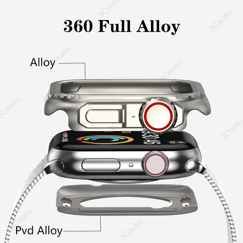 Metall-Stoßfängergehäuse für Apple Watch 45 mm 44 mm Schutzrahmenabdeckung für iWatch Serie 9 8 7 6 5 4 SE Wechsel zu Ultra 2 49 mm