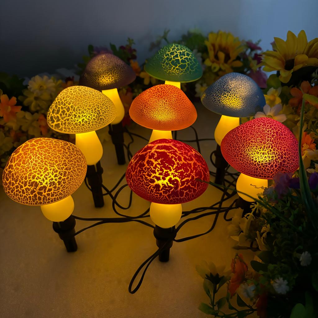Solar Garden Light, New Solar Mushroom Light with 8 Cracked Mushrooms, Outdoor Landscape Lighting, Colorful Garden Decorative Light