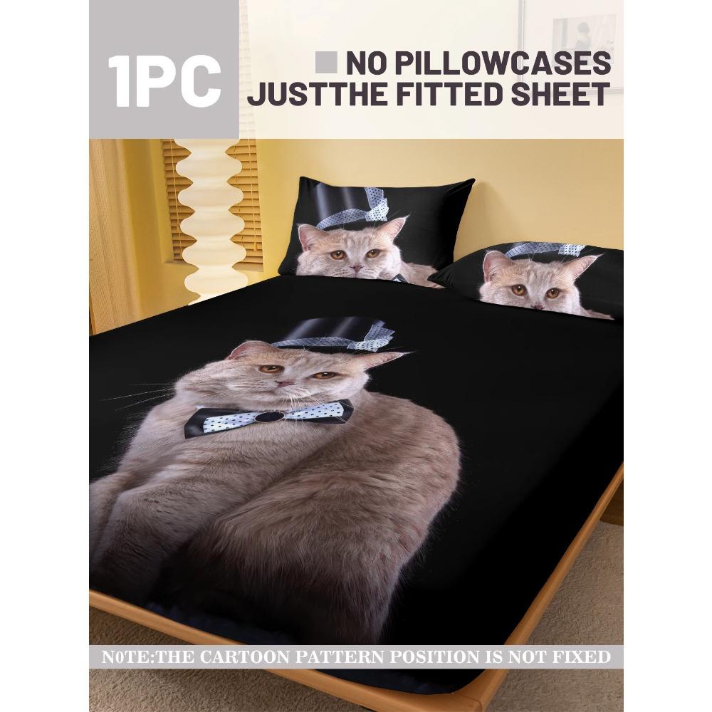 1 Cartoon Niedliches Tier Katze Digital Bedrucktes Mattiertes Spannbettlaken, Schlafzimmer Bedruckte Bettdecke, Bettwäsche(Kein Kissenbezug)
