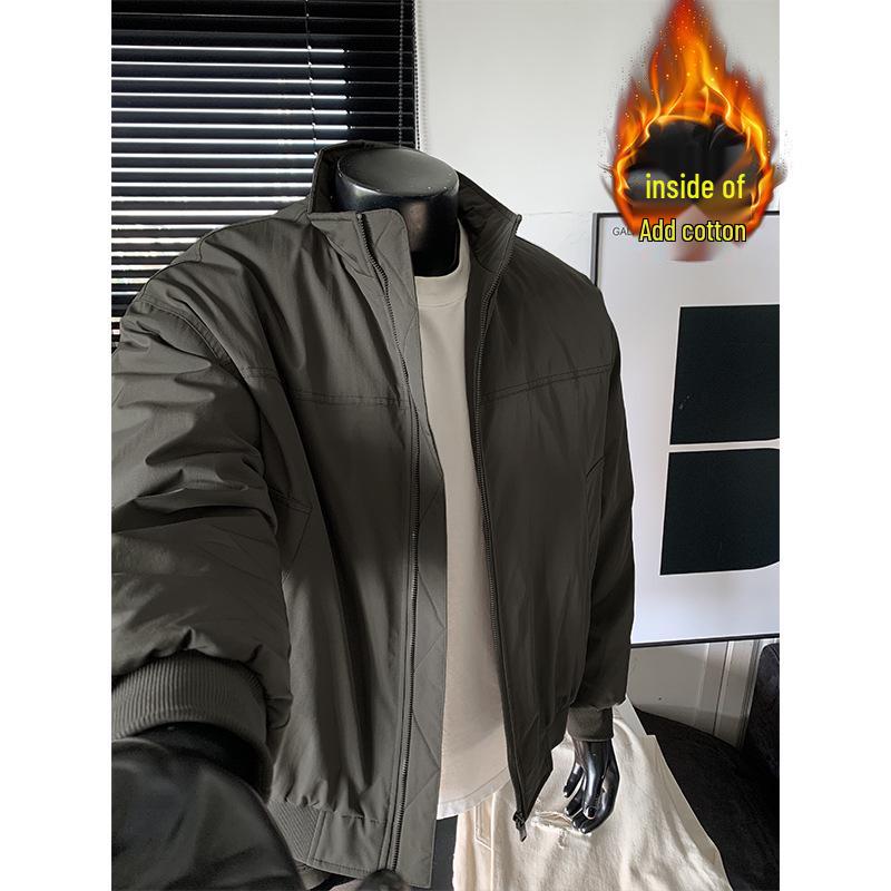 

Мужская хлопковая куртка-бомбер премиум-класса для работы - воротник-стойка, повседневный свободный стиль тренера для осени/зимы 3XL