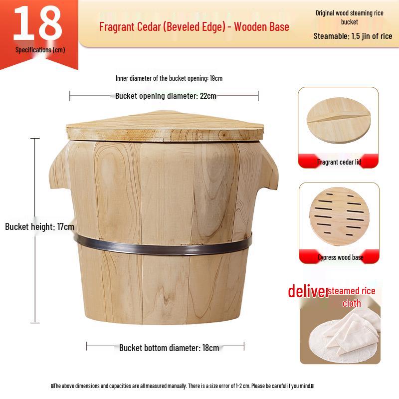 Traditional Fir Wood Rice Steamer Bucket for Home and Commercial Use