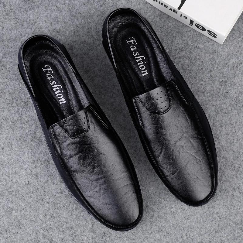 Men Leather Shoes Slip On Business Office Loafers Fashion Driving Shoes Mens Moccasins Outdoor Lightweight Casual Shoes Men