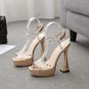 Transparent high heels fashion women's shoes rhinestone sexy super waterproof table thick heel high heel sandals