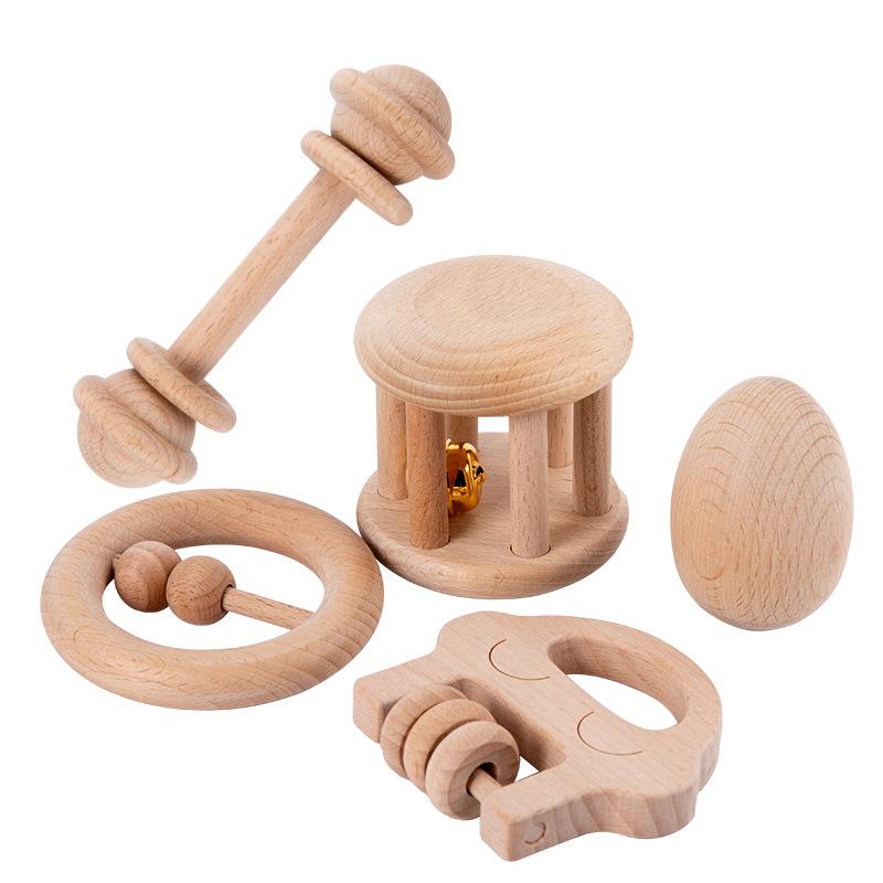 Infants And Young Children Can Bite Cartoon Intelligence, Hearing, Wooden Music, Toys, Molars, Rattles, Beech, Unpainted Toys. 1