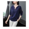 Large Size Women's Embroidered V-neck Long-sleeved T-shirt Women's Summer Middle-aged and Elderly Mothers Bottoming Shirt Top