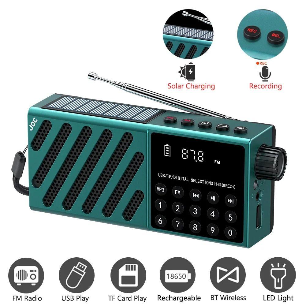 Solar Charging FM Radio Receiver USB TF Card Wireless Bluetooth Speaker Pocket Digital Player