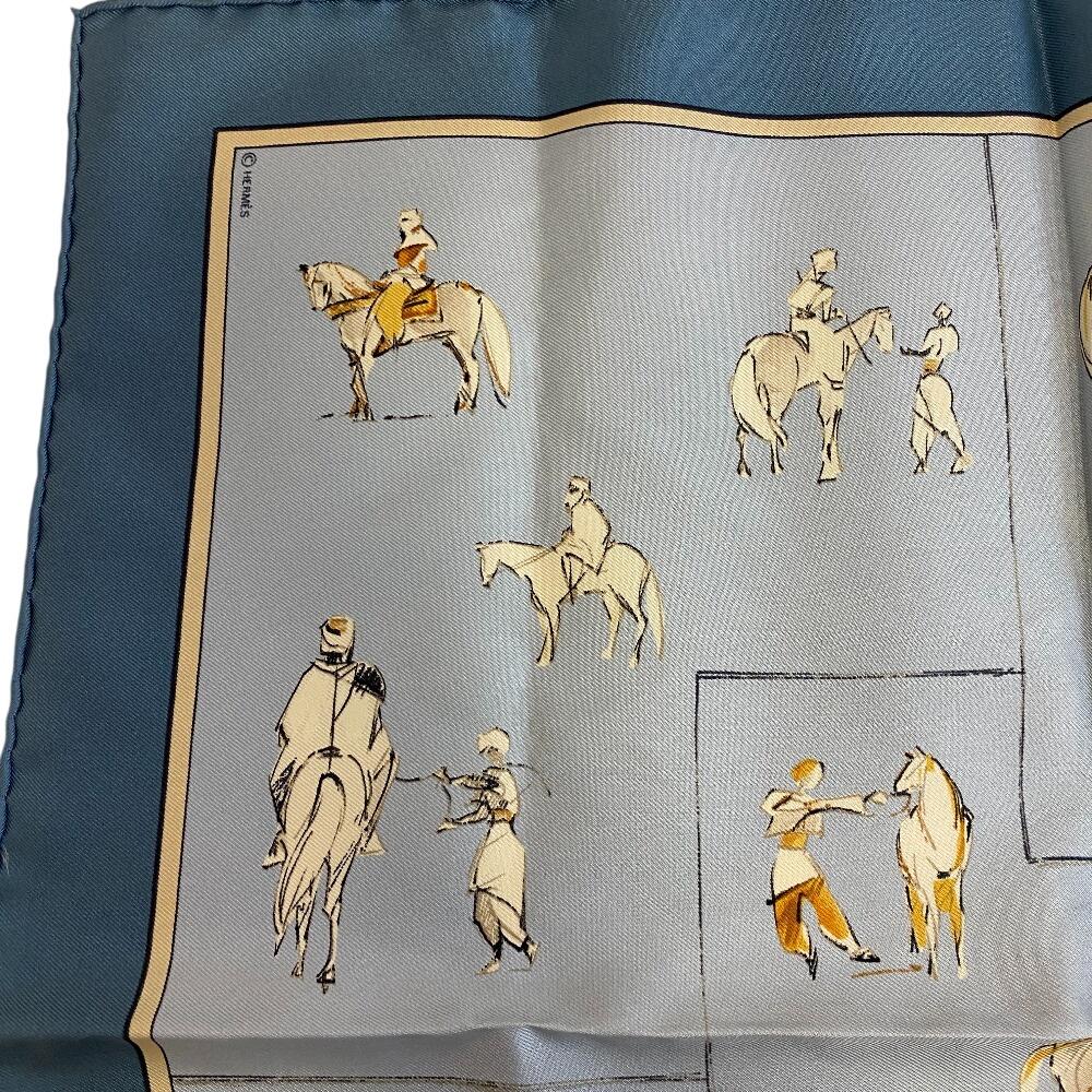Hermes Journey To Niger Silk Silk Carre 45 Scarf Blue Silk Women Used