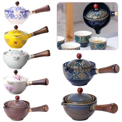 Chinesisches Gong-Fu-Teeset, tragbare 360-Grad-Drehungsteekanne, Keramik-Teekocher, Teesieb, halbautomatisches Teegeschirr für Zuhause, Büro und Reisen