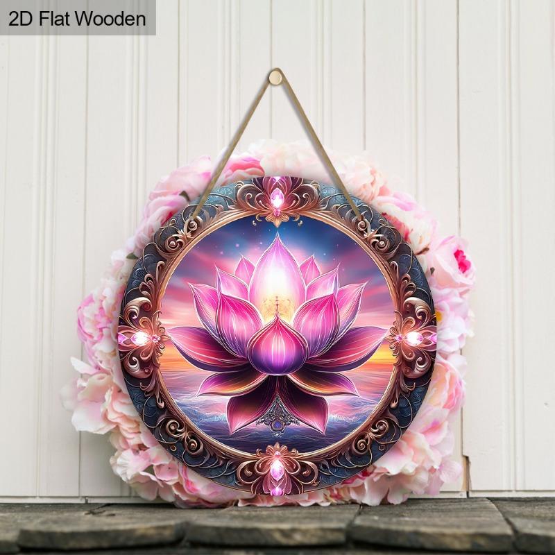 2D Flach, 1 Stück Rosa Lotusblumen Holzschild, Moderne Heimwandkunst Dekorative Plakette, Perfekt für Garten Balkon Tür Hängedekoration, Feiertagsparty