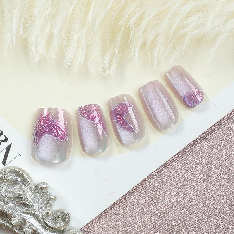 30pcs Dreamy Purple & Nude Pink Cat Eye Short Nails - High-Grade Wearable Manicure Tips