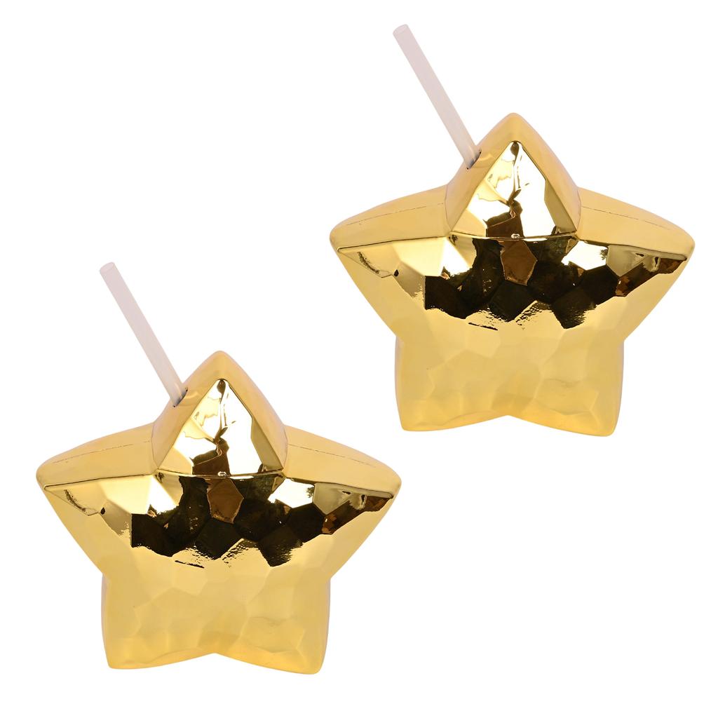 Set of 2 Plastic Straw Cup with Straw Elegant Beverage Cup Colorful Star Shaped Drinkware Water Bottle for Women Girls