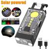 Mini EDC Solar LED Flashlight Portable Multifunctional Keychain Torch USB Rechargeable COB Camping Lantern with Strong Magnetic 12W Hight Power