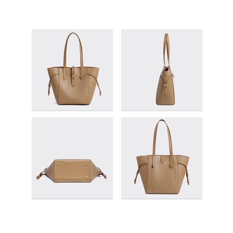 New Women's Large Capacity Cowhide Tote Bag Versatile Fashion Shoulder Bag for Commuting Work Female Trendy Bucket Handbag