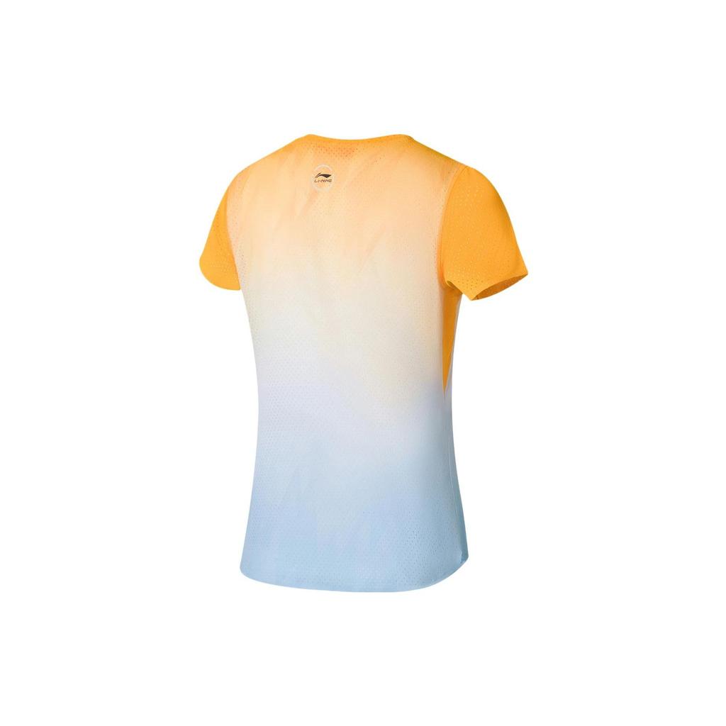 Li Ning Seria Biegowa Detal Gradientowy Nadruk Logo Okrągły Dekolt Krótki Rękaw T-Shirt Damskie Bluzki Wielokolorowy ATSS552-1