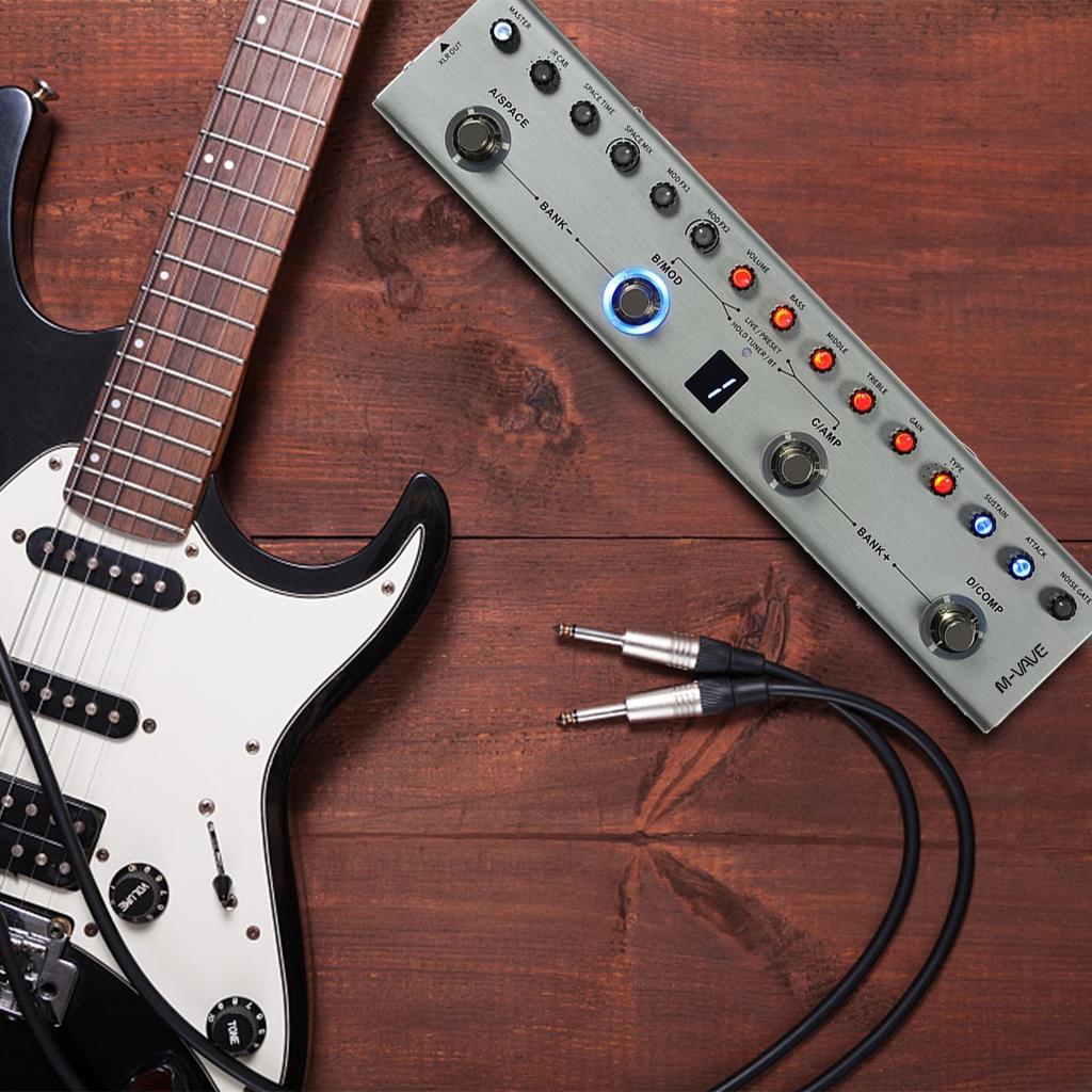 WOYUE Bass Multi-Effect Pedal 3-Band Equalizer XLR Balanced Output 3 Delays 3 Reverbs Bluetooth Type-C Rechargeable Electric Bass