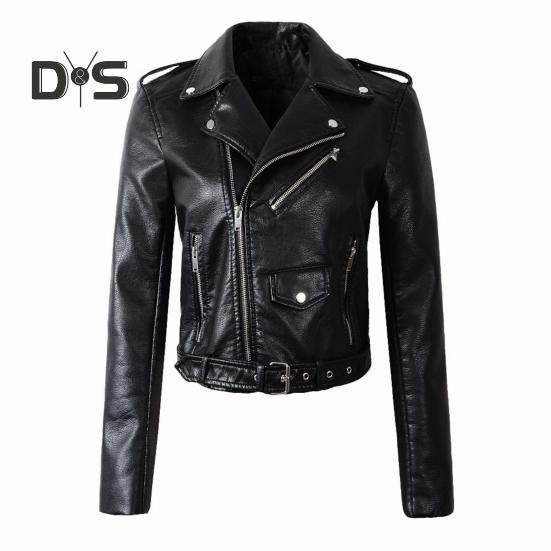 

Женская куртка из искусственной кожи с гладкой поверхностью, отложным воротником, застежкой-молнией и заклепками, длинные рукава, мотоциклетное пальто, дорожная верхняя одежда XXL чёрный