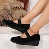 Retro Wedge Shoes for Women - Ultra-Comfortable Round Toe Design, Soft Sole, Casual Cut-out Style, Elastic Strap, Breathable Work Shoes for Daily Wear
