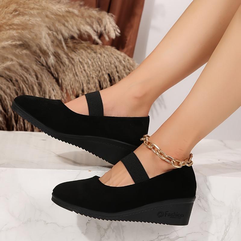 Retro Wedge Shoes for Women - Ultra-Comfortable Round Toe Design, Soft Sole, Casual Cut-out Style, Elastic Strap, Breathable Work Shoes for Daily Wear