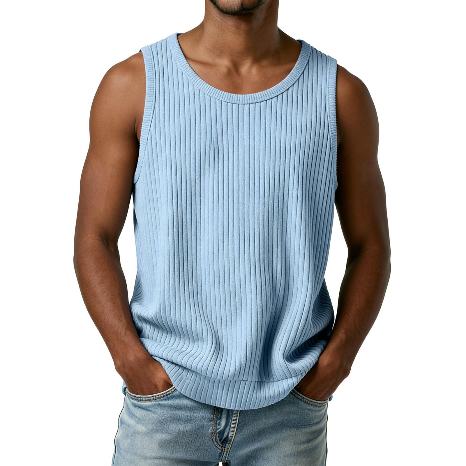 

Men s Solid Color Sports Vest Casual Loose Sleeveless Top XL синій