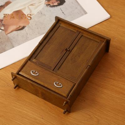 Miniature Wooden Wardrobe 1:12 Doll House Furniture Wardrobe Model European Retro Mini Two-Door Closet for Doll House Decor