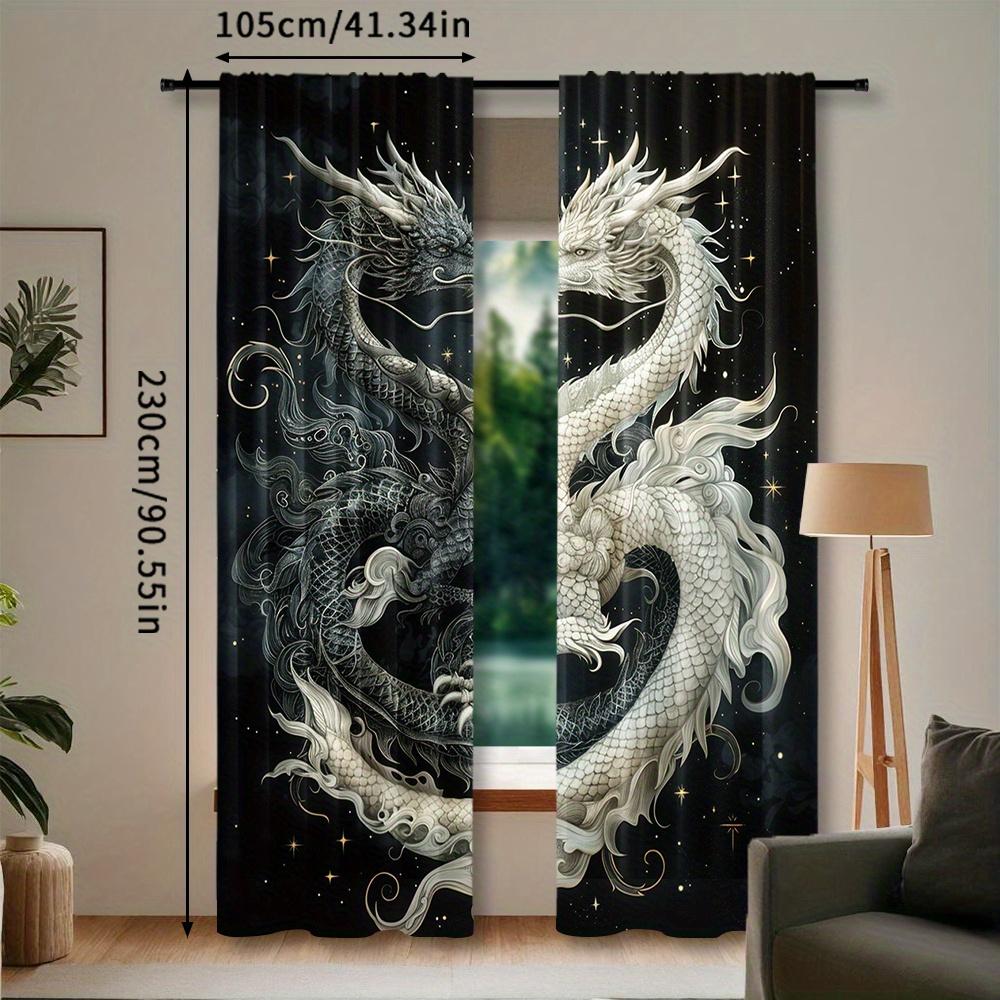 Set Of 2 Tai Chi Dragon Print Curtain Home Decor Window Bedroom Office Kitchen Living Room Study Curtains Made Polyester Treatment