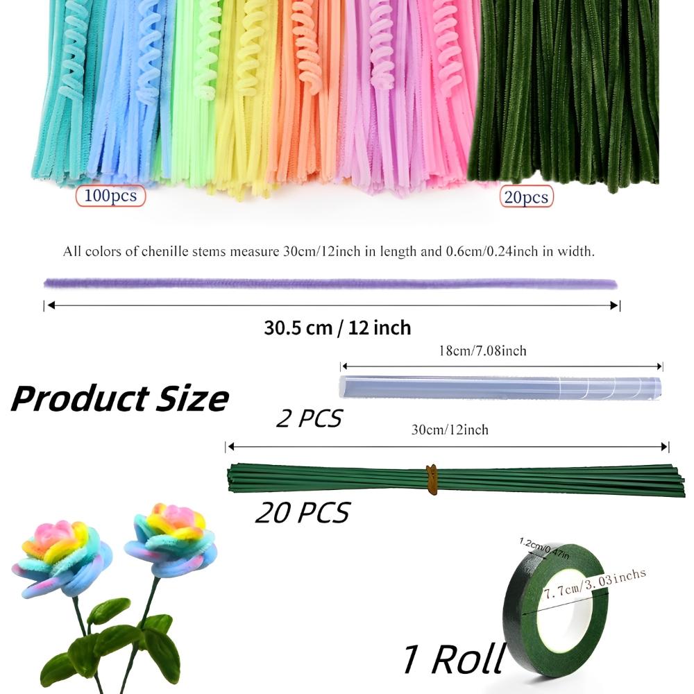 120PCS DIY Crafts Pipe Cleaner Chenille Stems Kits for Flower Making, Artificial Rose Bouquets for Party  Home Decoration